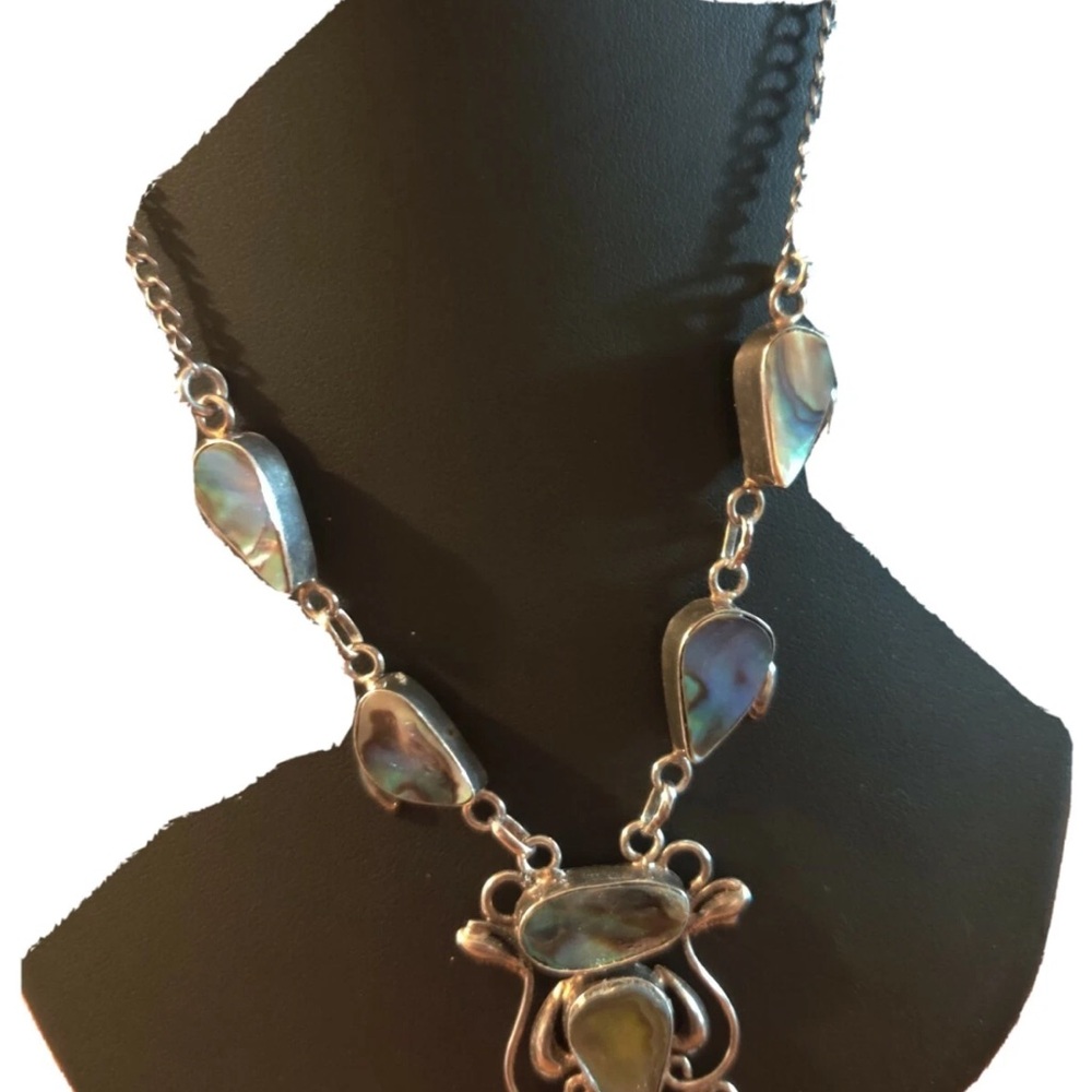 Abalone Shell Teardrop Pendant Necklace - Iridescent Green Blue